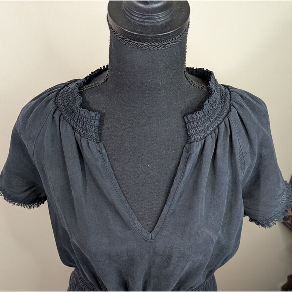 Bella Dahl Frayed Smocked-Waist Dress Lightweight Tencel Boho Fringe Medium - Picture 9 of 11